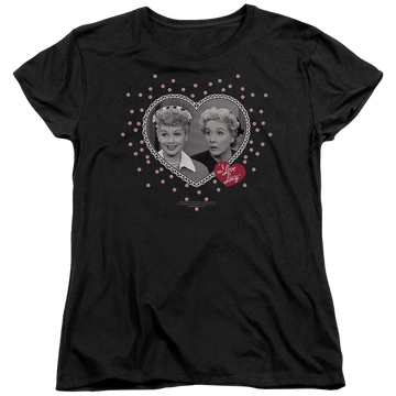 Black women's t-shirt with I Love Lucy Hearts And Dots graphic