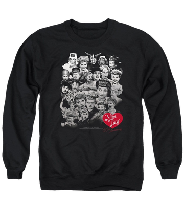 Black men's crewneck sweatshirt with I Love Lucy 60 Years Of Fun graphic