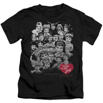 Black kid's t-shirt for ages 4 to 7 with I Love Lucy 60 Years Of Fun graphic