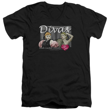 Black men's v-neck t-shirt with I Love Lucy Divas graphic
