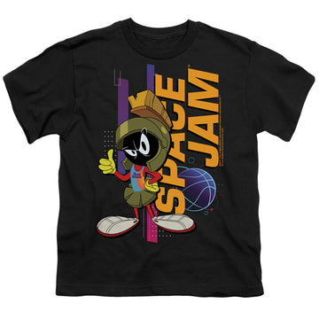 Black youth t-shirt for ages 8 to 12 with Space Jam - A New Legacy Marvin Standing graphic