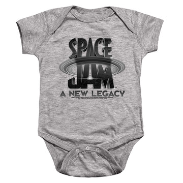 Athletic heather baby bodysuit with Space Jam - A New Legacy Space Jam 2 Logo Black graphic