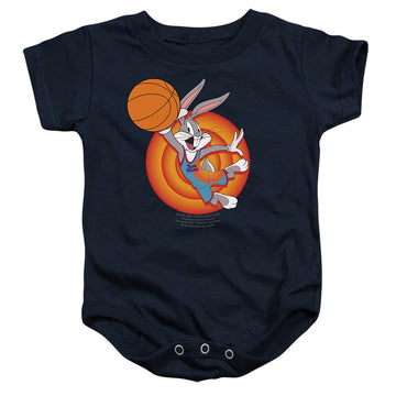 Navy baby bodysuit with Space Jam - A New Legacy Bugs Slam graphic