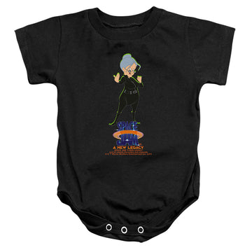 Black baby bodysuit with Space Jam - A New Legacy Granny Matrix graphic