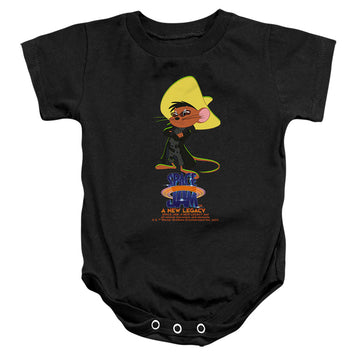 Black baby bodysuit with Space Jam - A New Legacy Speedy Matrix graphic