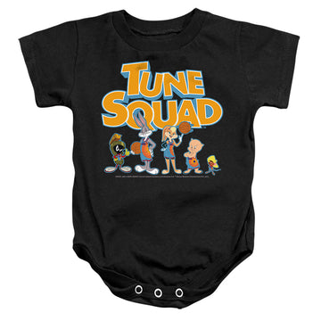 Black baby bodysuit with Space Jam - A New Legacy Tune Squad Letters graphic
