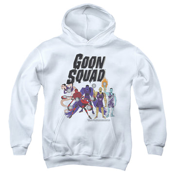 White youth hoodie for ages 8 to 12 with Space Jam - A New Legacy Goon Squad Group graphic