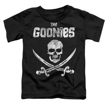 Black toddler t-shirt with The Goonies Flag 1 graphic