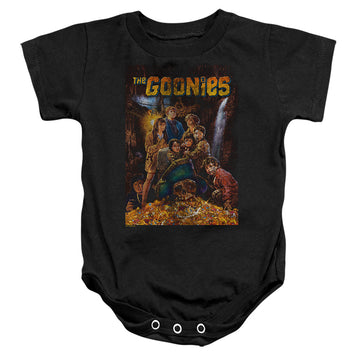 Black baby bodysuit with The Goonies Poster graphic