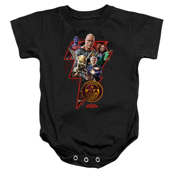 Black baby bodysuit with Black Adam Character Bolt graphic