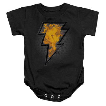 Black baby bodysuit with Black Adam Beveled Emblem graphic