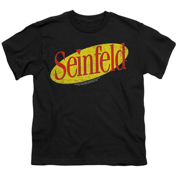 Black youth t-shirt for ages 8 to 12 with Seinfeld Logo graphic