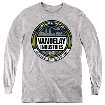 Athletic heather youth long sleeve t-shirt with Seinfeld Vendelay Logo graphic
