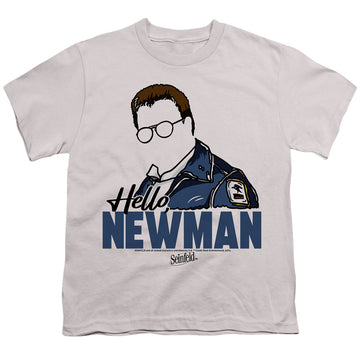 Silver youth t-shirt for ages 8 to 12 with Seinfeld Hello Newman graphic