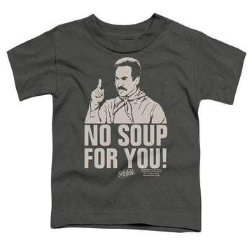 Charcoal toddler t-shirt with Seinfeld No Soup graphic
