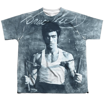 Bruce Lee Nunchucks youth all-over print t-shirt for ages 8 to 12