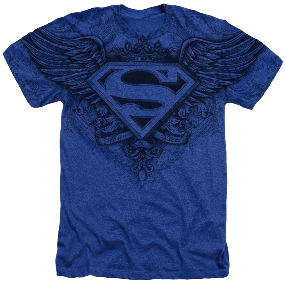 Superman Sublimation Winged Logo Adult Heather Short Sleeve Men's All-Over Heather T-Shirt Superman