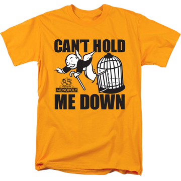 Gold men's regular fit t-shirt with Monopoly Cant Hold Me Down graphic