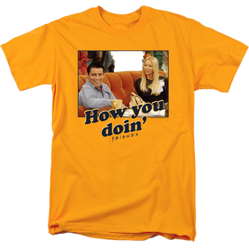 Gold men's regular fit t-shirt with Friends How You Doin graphic