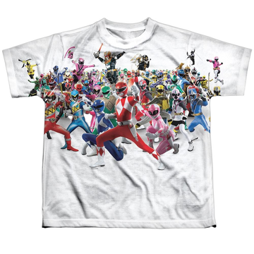 Mighty Morphin Power Rangers Ranger Overload youth all-over print t-shirt for ages 8 to 12