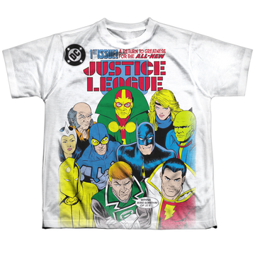 Justice League Return To Greatness youth all-over print t-shirt for ages 8 to 12