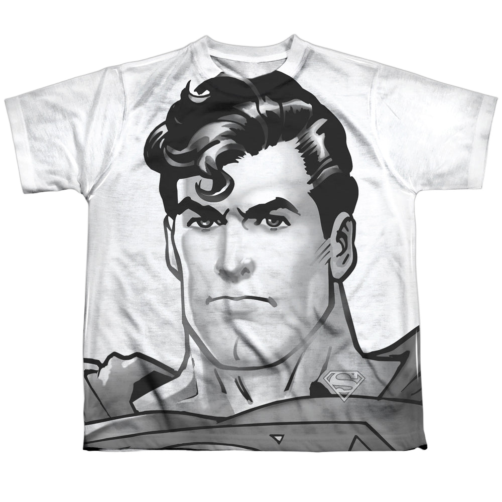 Superman Bw Supes Head - Youth All-Over Print T-Shirt Youth All-Over Print T-Shirt (Ages 8-12) Superman