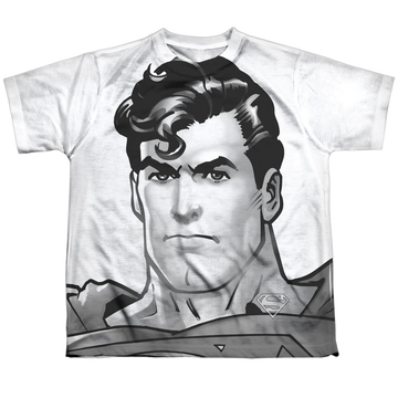 Superman Bw Supes Head youth all-over print t-shirt for ages 8 to 12