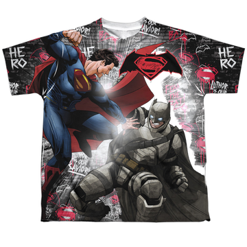 Batman v Superman Showdown youth all-over print t-shirt for ages 8 to 12