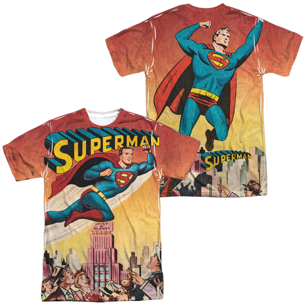 Superman City Flying (Front/Back Print) - Men's All-Over Print T-Shirt Men's All-Over Print T-Shirt Superman