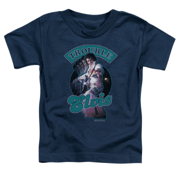 Navy kid's t-shirt for ages 4 to 7 with Elvis Presley Total Trouble graphic