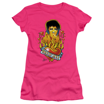 Hot pink juniors t-shirt with Elvis Presley Burning Love graphic