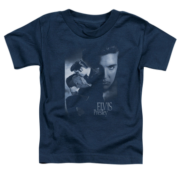 Navy kid's t-shirt for ages 4 to 7 with Elvis Presley Reverent graphic