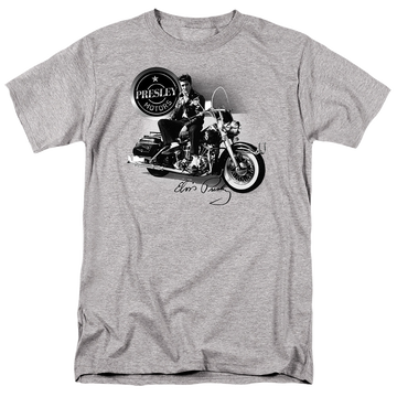 Athletic heather men's regular fit t-shirt with Elvis Presley Presley Motors graphic