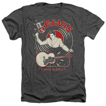 Charcoal men's heather t-shirt with Elvis Presley Rock And Roll Record graphic