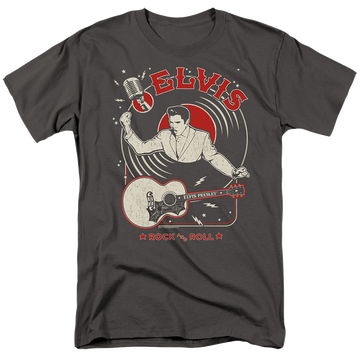 Charcoal men's regular fit t-shirt with Elvis Presley Rock And Roll Record graphic