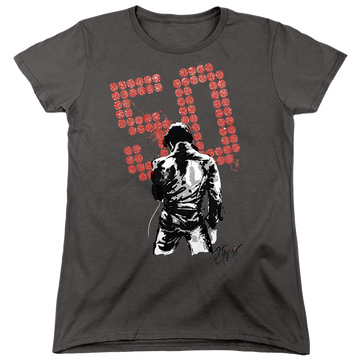 Charcoal women's t-shirt with Elvis Presley Elvis Is Back 50 graphic
