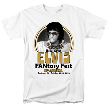White men's regular fit t-shirt with Elvis Presley Fantasy Fest 2024 graphic