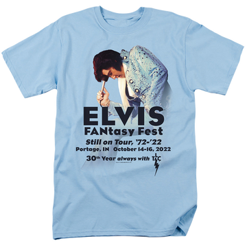 Light blue men's regular fit t-shirt with Elvis Presley Elvis Fantasy Fest 2022 Lights graphic