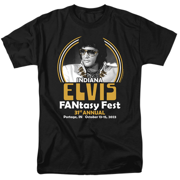 Black men's regular fit t-shirt with Elvis Presley Fantasy Fest 2023 graphic