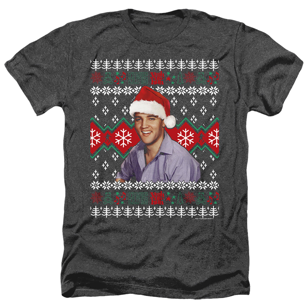 Elvis Presley Ugly Christmas Sweater - Men's Heather T-Shirt Men's Heather T-Shirt Elvis Presley