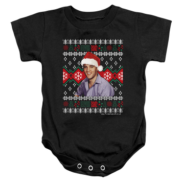 Black baby bodysuit with Elvis Presley Ugly Christmas Sweater graphic