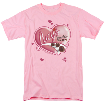 Pink men's regular fit t-shirt with I Love Lucy Chocolate Smudges graphic