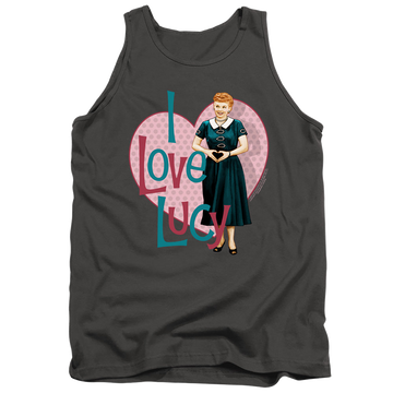 Charcoal men's tank with I Love Lucy Heart You graphic