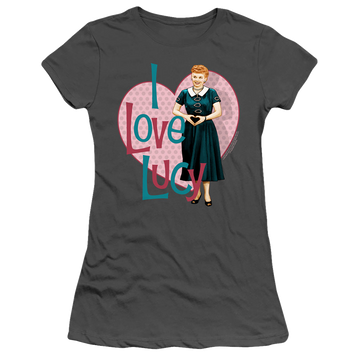 Charcoal juniors t-shirt with I Love Lucy Heart You graphic