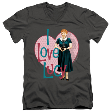 Charcoal men's v-neck t-shirt with I Love Lucy Heart You graphic