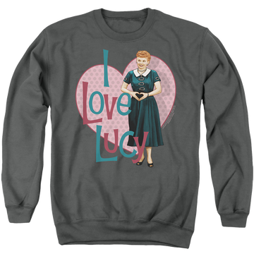 Charcoal men's crewneck sweatshirt with I Love Lucy Heart You graphic