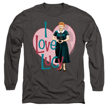 Charcoal men's long sleeve t-shirt with I Love Lucy Heart You graphic