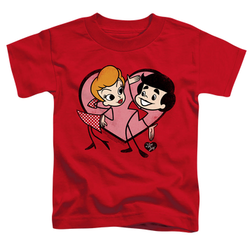 Red toddler t-shirt with I Love Lucy Cartoon Love graphic