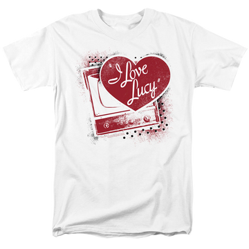 White men's regular fit t-shirt with I Love Lucy Spray Paint Heart graphic