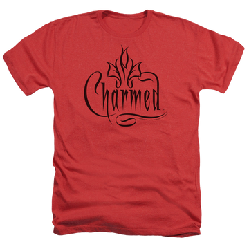 Red men's heather t-shirt with Charmed Logo graphic